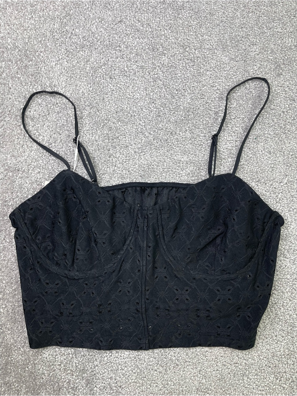 Halara Eyelet Bustier Crop Top Women’s Large Black Cami Corset Style